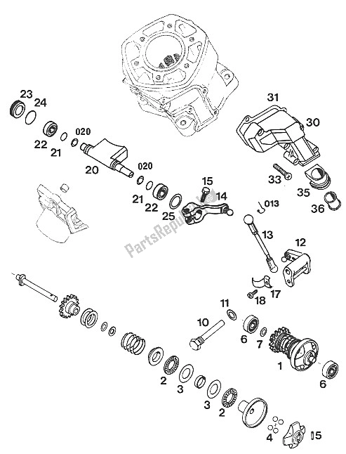 Alle onderdelen voor de Uitlaatregeling 125 ? 94 van de KTM 125 E XC USA 1994