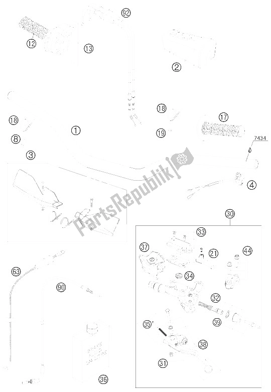 All parts for the Handlebar, Controls of the KTM 250 SXS F Europe 2008