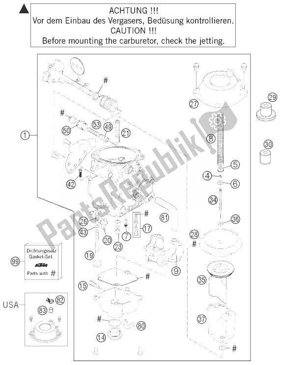 Toutes les pièces pour le Carburateur du KTM 640 Adventure Europe 2007