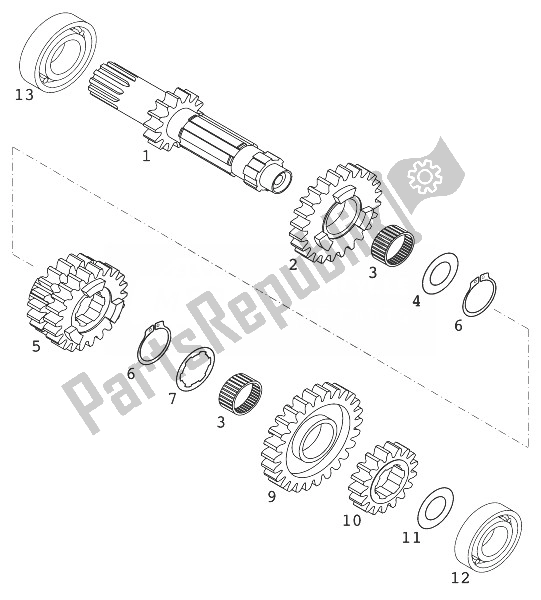 All parts for the Gearbox I 6 Gang 400/520 Raci of the KTM 520 EXC E Europe 1999