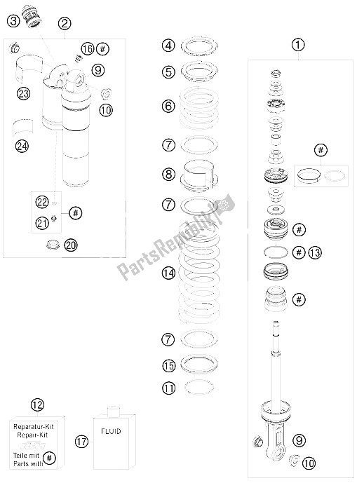 All parts for the Shock Abs. Rear Disassembled of the KTM 450 SX ATV Europe 2009