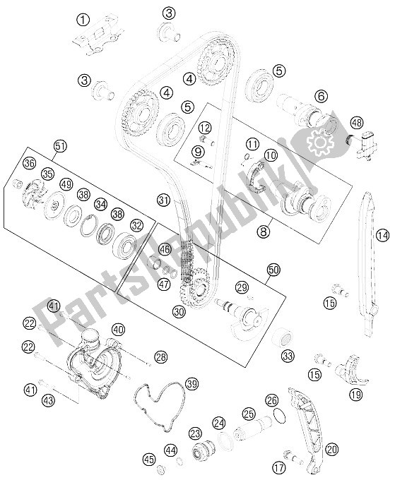 Alle onderdelen voor de Timing Aandrijving van de KTM 350 XC F USA 2015