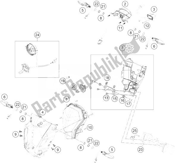 Alle onderdelen voor de Verlichtingssysteem van de KTM 200 Duke OR W O ABS CKD 14 Argentina 2014