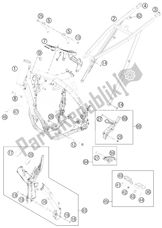 All parts for the Frame of the KTM 350 XC F USA 2014