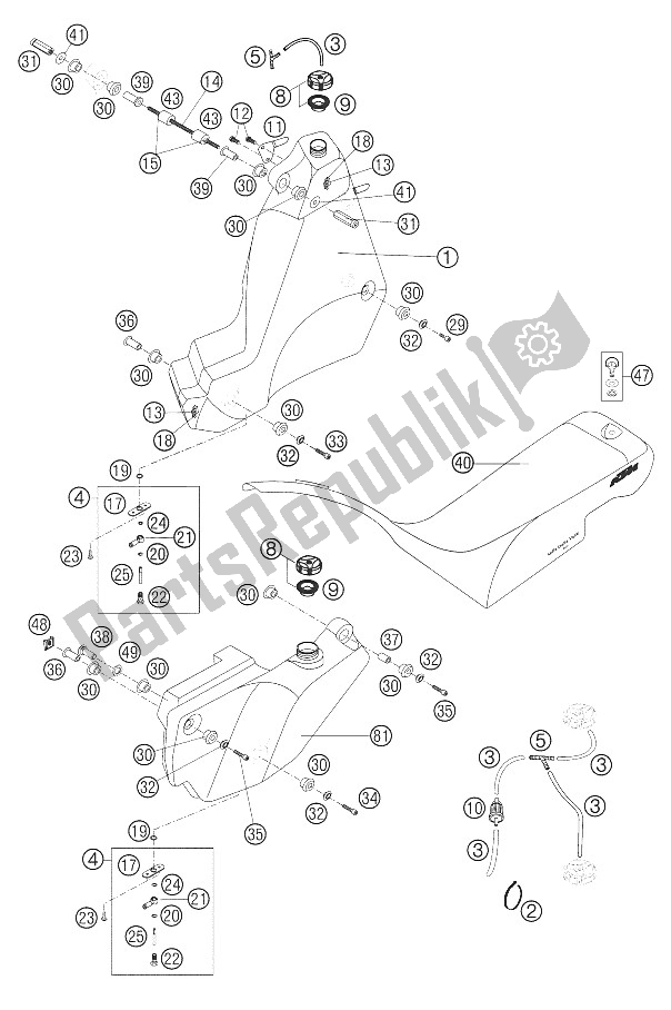 Tutte le parti per il Serbatoio Carburante, Sedile del KTM 660 Rallye Factory Repl Europe 2006