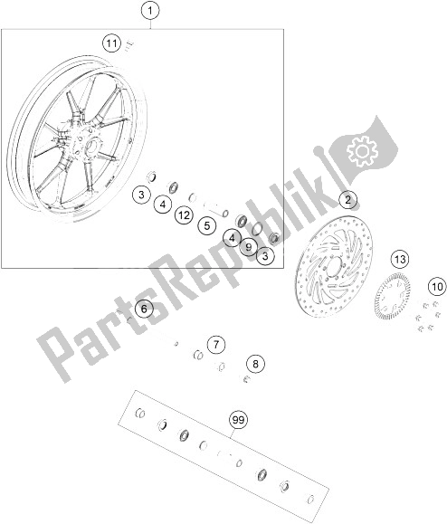 Toutes les pièces pour le Roue Avant du KTM RC 125 White ABS Europe 2016