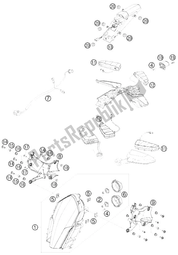 All parts for the Lighting System of the KTM 1190 RC 8 White USA 2009