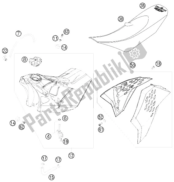 Todas las partes para Tanque, Asiento, Tapa de KTM 450 SXS F Europe 2008