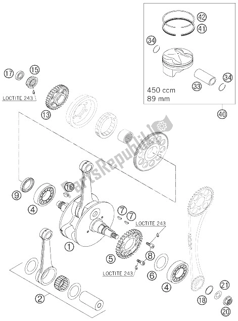 All parts for the Crankshaft, Piston of the KTM 450 EXC Racing Europe 2007