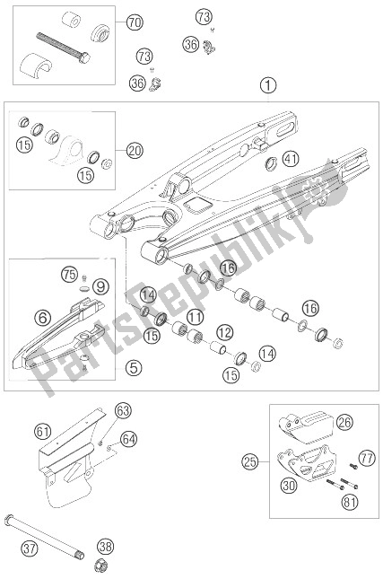 Tutte le parti per il Forcellone del KTM 400 XC W USA 2007