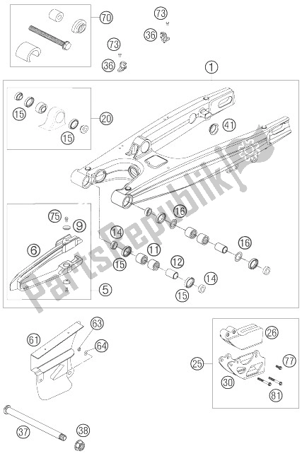 All parts for the Swing Arm of the KTM 450 XC W South Africa 2007