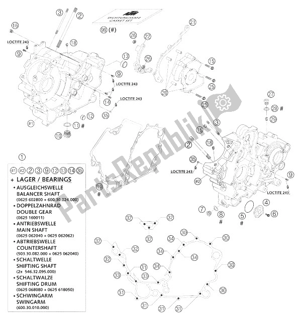 All parts for the Engine Case Lc8 of the KTM 1190 RC 8 Europe 2007