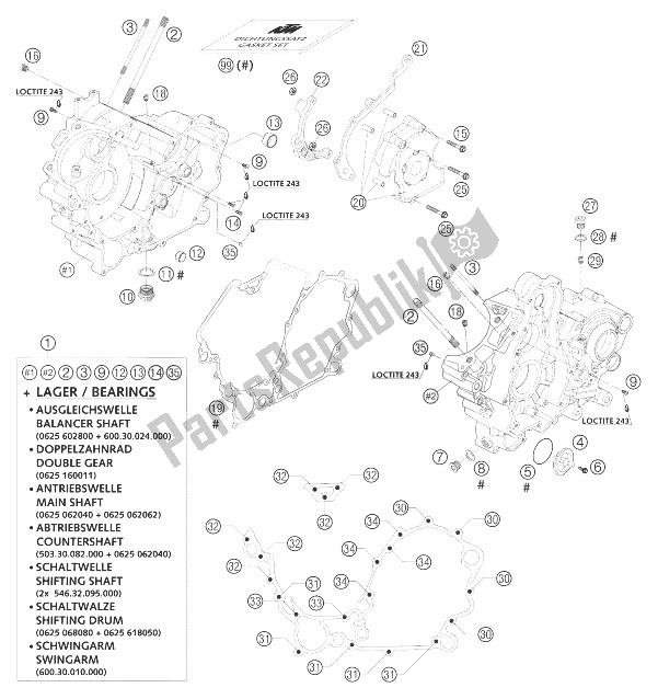 Toutes les pièces pour le Carter Moteur Lc8 du KTM 1300 RC 8 Europe 2007