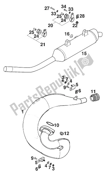 Todas las partes para Escape Silenciador 125 Lc2'96 de KTM 125 LC2 100 Europeropa Europe 1996