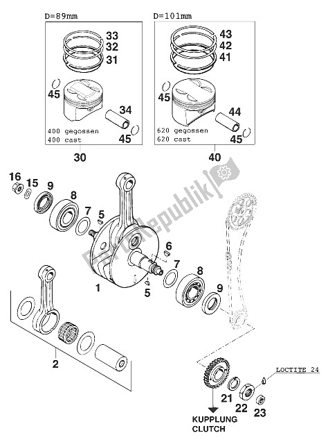 All parts for the Crankshaft - Piston 400/620 Sc of the KTM 620 SC Europe 2000