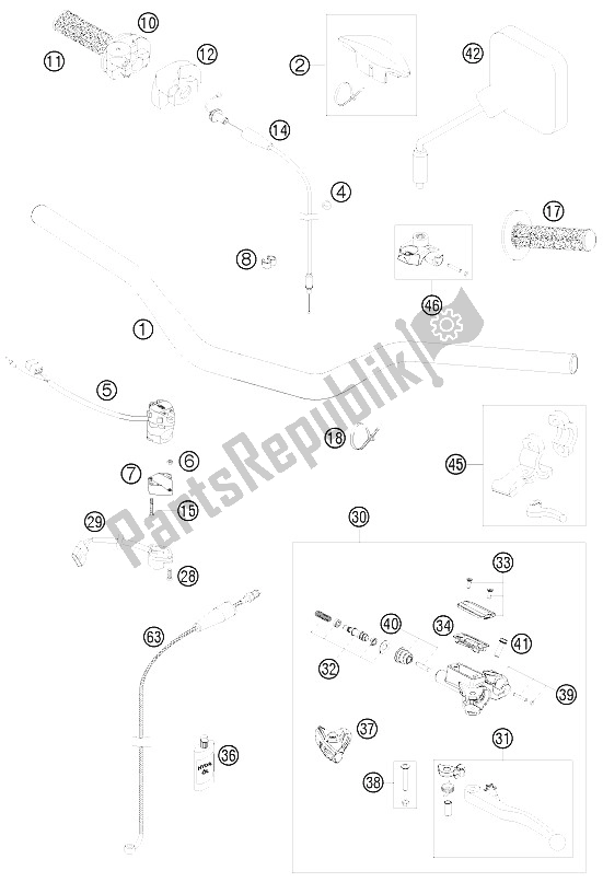 Toutes les pièces pour le Guidon, Commandes du KTM 200 EXC Europe 2009