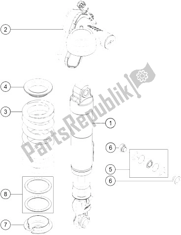 All parts for the Monoshock Disassembled of the KTM 1290 Super Duke GT Grey ABS 16 USA 2016