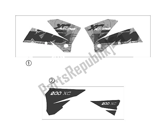 All parts for the Decal of the KTM 200 XC USA 2006