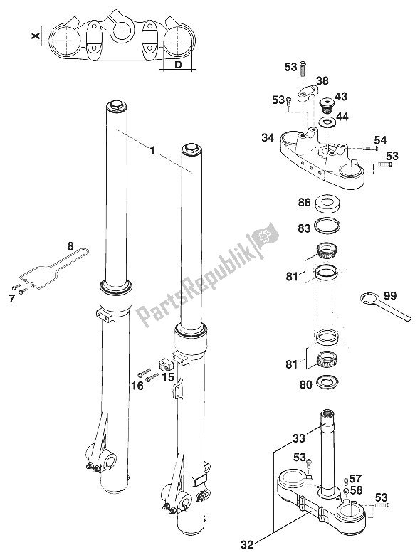 Tutte le parti per il Forcella Anteriore - Stelo Sterzo Paioli 125 '96 del KTM 125 LC2 100 United Kingdom LI 1996