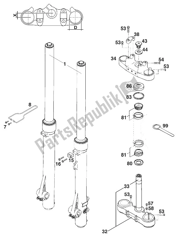 Tutte le parti per il Forcella Anteriore - Stelo Sterzo Paioli 125 '96 del KTM 125 LC2 80 WEIß BRD Europe 1996