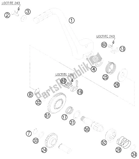 All parts for the Kick Starter of the KTM 250 EXC Australia 2009