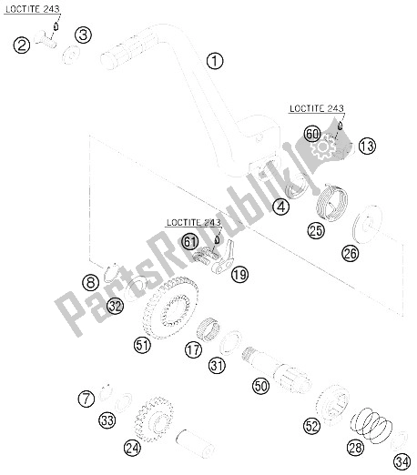 All parts for the Kick Starter of the KTM 250 XC USA 2009