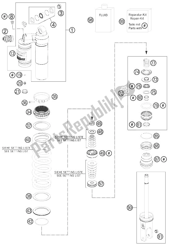 All parts for the Shock Absorber Disassembled of the KTM 350 SX F USA 2011