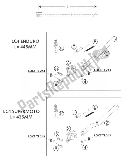 Todas las partes para Caballete Lateral 640 Lc4 de KTM 640 LC4 Supermoto Black Europe 2004