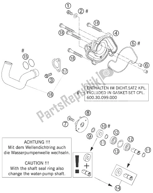 All parts for the Water Pump of the KTM 990 Adventure Orange ABS Australia United Kingdom 2006