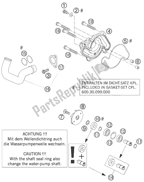 All parts for the Water Pump of the KTM 990 Superduke Black Australia United Kingdom 2006