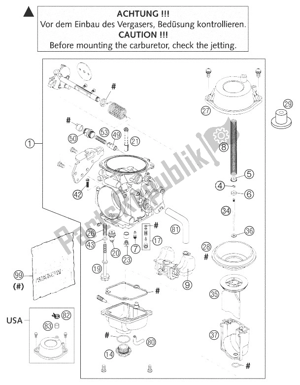 All parts for the Carburetor Mikuni Bst40-266 of the KTM 640 LC4 Supermoto Black United Kingdom 2004