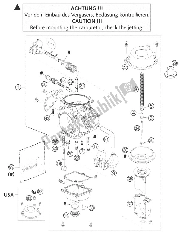 All parts for the Carburetor Mikuni Bst40-266 of the KTM 640 LC4 Supermoto Orange Australia 2004