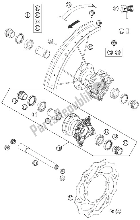 Alle onderdelen voor de Voorwiel van de KTM 85 SXS 17 14 Europe 2012