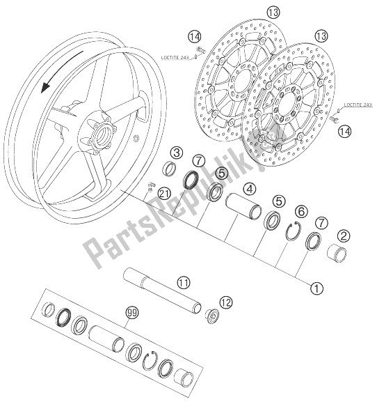 Todas las partes para Rueda Delantera de KTM 950 Supermoto Orange 07 USA 2007