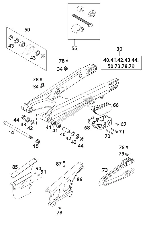 Tutte le parti per il Schwingarm 125 Exe 2001 del KTM 125 EXE 100 Europe 2001