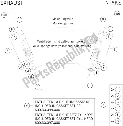 All parts for the Valve Drive of the KTM 990 Super Duke Orange Europe 2009