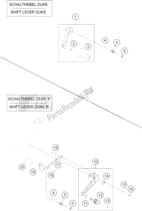 All parts for the Shifting Lever of the KTM 690 Duke White ABS Europe 2015