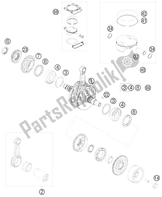 All parts for the Crankshaft, Piston of the KTM 450 SX F USA 2011
