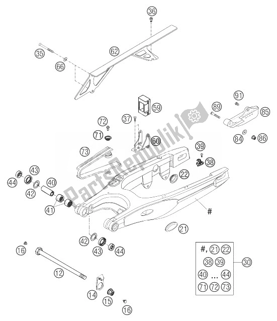 All parts for the Swing Arm 640 Lc4 Supermoto of the KTM 625 SMC USA 2004