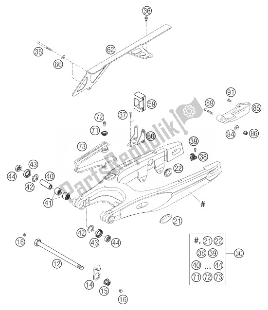 All parts for the Swing Arm 640 Lc4 Supermoto of the KTM 660 SMC Europe 2003
