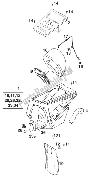 Todas las partes para Caja De Filtro De Aire 125 Sting '98 de KTM 125 LC2 80 Europe 1998