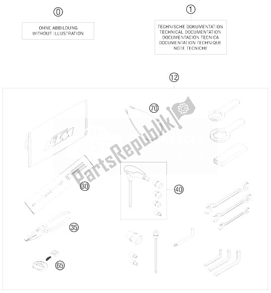 All parts for the Accessories Kit of the KTM 990 Adventure Orange ABS 10 USA 2010