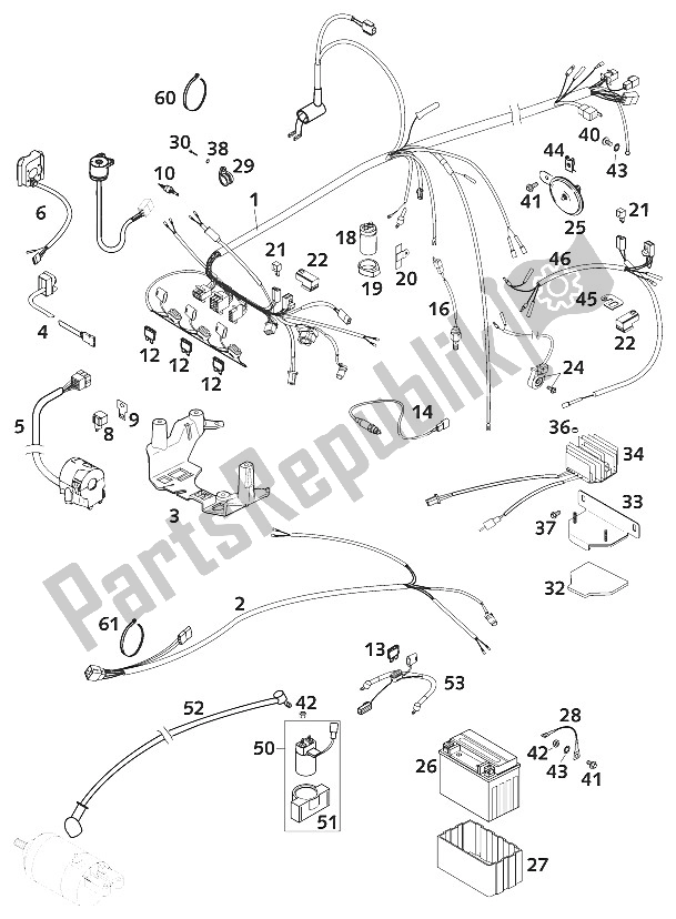 Tutte le parti per il Cablaggio 400; 640-usa Lc4 2 del KTM 640 LC 4 Super Moto USA 2001