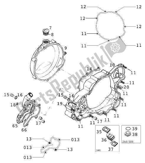 All parts for the Clutch Cover 250/300/380 2 of the KTM 380 SX Europe 2001
