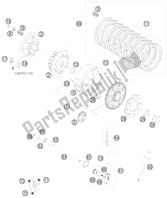 All parts for the Clutch of the KTM 250 EXC Europe 2011