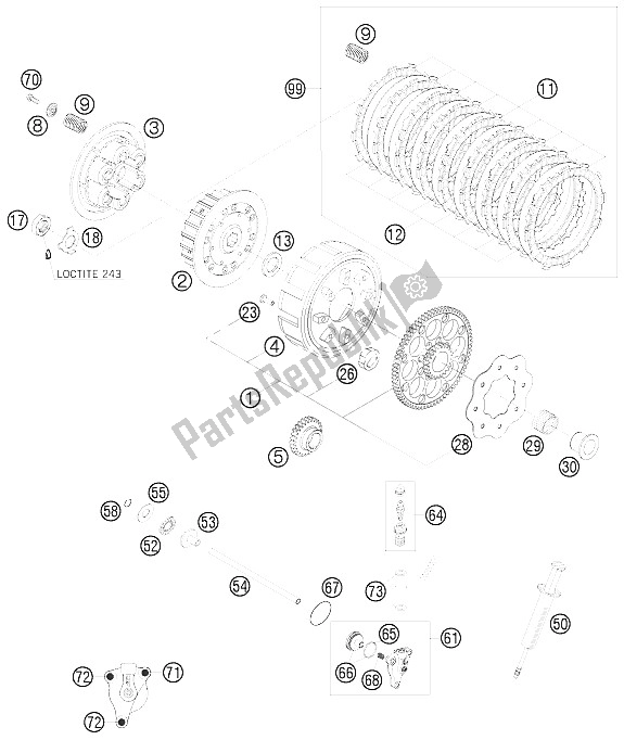 All parts for the Clutch of the KTM 250 SX Europe 2009