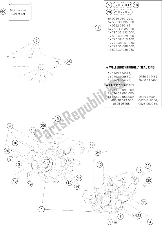 Toutes les pièces pour le Carter Moteur du KTM 250 SX F Europe 2015