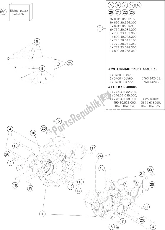 All parts for the Engine Case of the KTM 250 SX F USA 2015