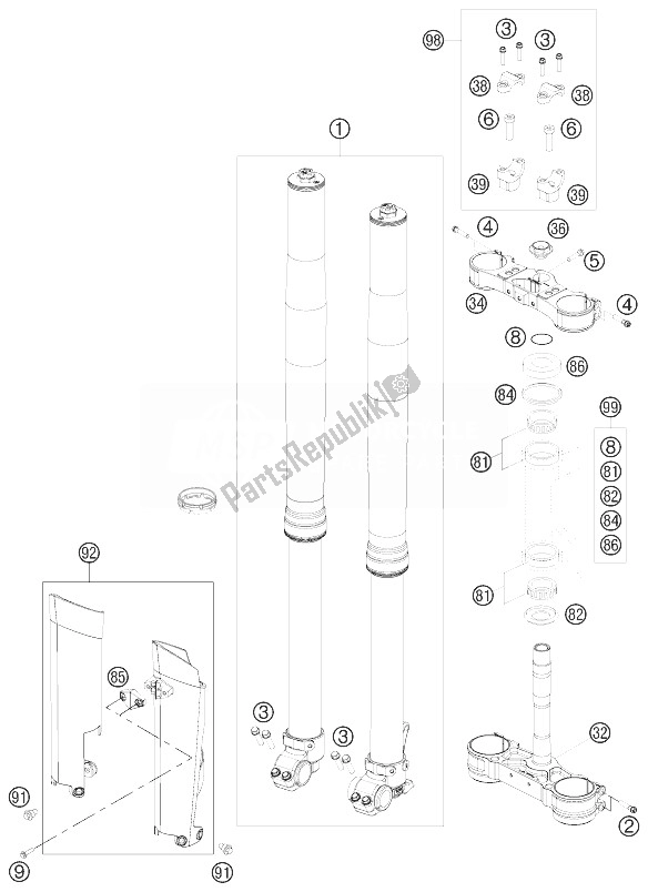 All parts for the Front Fork, Triple Clamp of the KTM 150 XC USA 2014