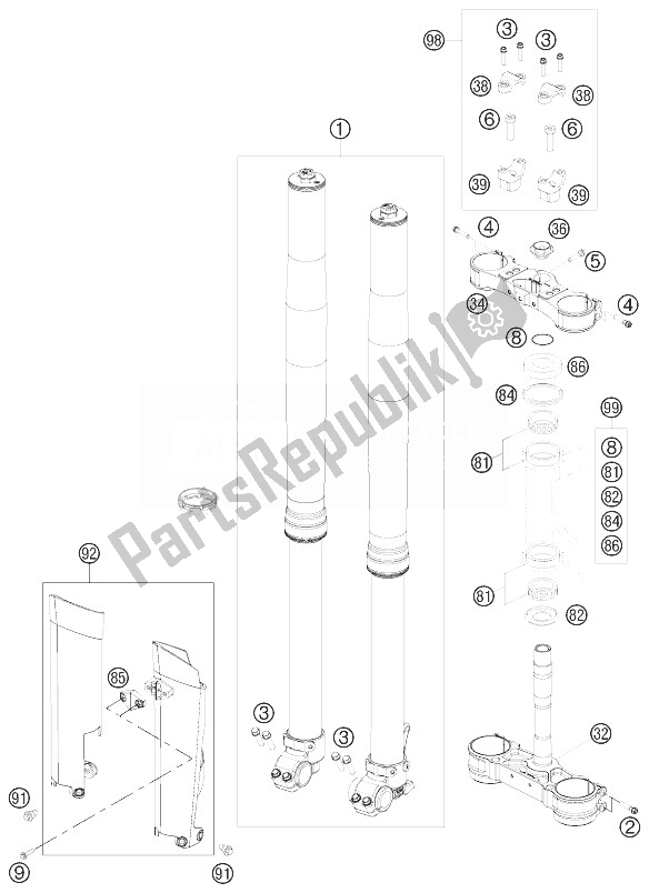 Tutte le parti per il Forcella Anteriore, Pinza Tripla del KTM 300 XC Europe USA 2014